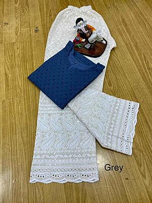 Chikan Kurti Cutwork Palazzo-Grey Chikan Kurti Cutwork Palazzo-Grey