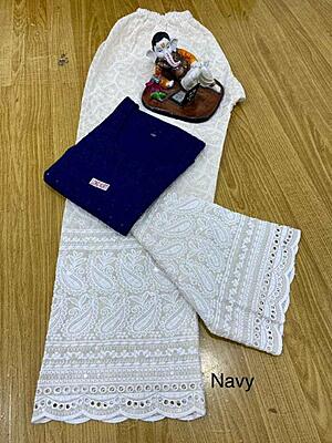 Chikan Kurti Cutwork Palazzo-NavyBlue Chikan Kurti Cutwork Palazzo-NavyBlue