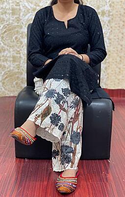 Chikan Kurti Digital Palazzo Set-Black Chikan Kurti Digital Palazzo Set-Black