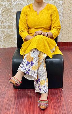 Chikan Kurti Digital Palazzo Set-Mustard Chikan Kurti Digital Palazzo Set-Mustard