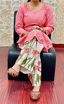 Chikan Kurti Digital Palazzo Set-Peach Chikan Kurti Digital Palazzo Set-Peach