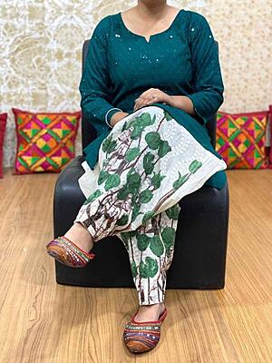 Chikan Kurti Digital Salwar-BottleGreen