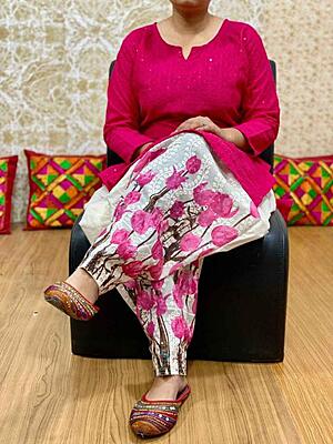 Chikan Kurti Digital Salwar-Magenta