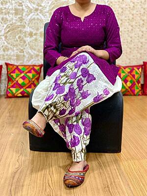 Chikan Kurti Digital Salwar-Wine
