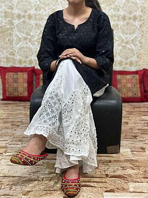 Chikan Kurti Lucknowi Palazzo Set-Black