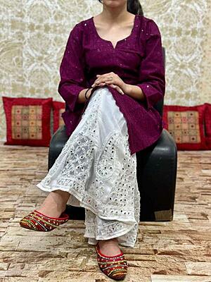 Chikan Kurti Lucknowi Palazzo Set-Wine