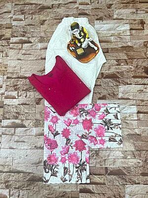 Chikan Kurti With Chikan Digital Printed Floral Palazzo-Magenta
