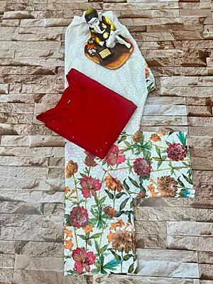 Chikan Kurti With Chikan Digital Printed Floral Palazzo-Red