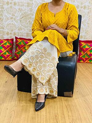 Chikan Kurti Zari Mastani-Mustard