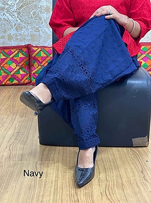 Chikan Patiala Salwar - NavyBlue