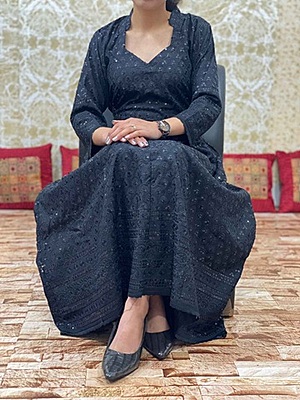 Chikan Schiffly Dress-Black Chikan Schiffly Dress-Black
