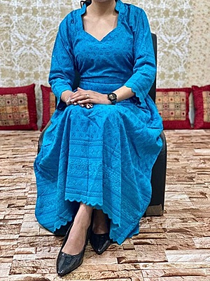 Chikan Schiffly Dress-Blue Chikan Schiffly Dress-Blue