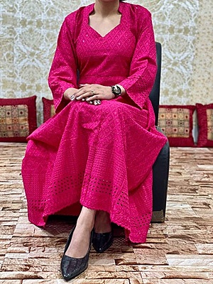Chikan Schiffly Dress-Magenta Chikan Schiffly Dress-Magenta