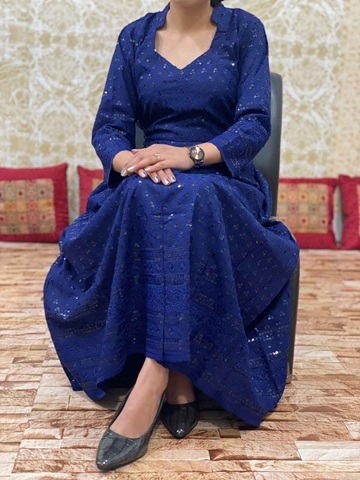 Chikan Schiffly Dress-NavyBlue Chikan Schiffly Dress-NavyBlue