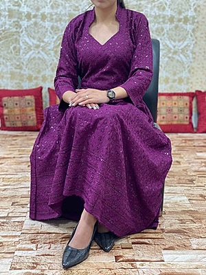 Chikan Schiffly Dress-Wine Chikan Schiffly Dress-Wine