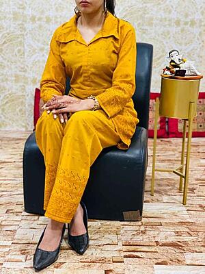 Chikankari Co-Ord Set Catalogue 2-Mustard