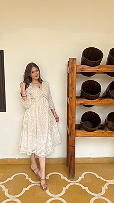 Chikankari Mirror Dress-OffWhite-2