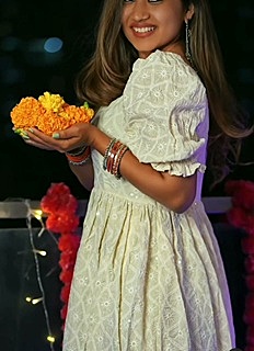 Chikankari Pleated Dress-OffWhite-2