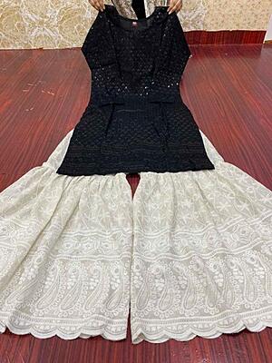 Chikankari Short Kurti Sharara Set Catalogue 1-Black Chikankari Short Kurti Sharara Set Catalogue 1-Black
