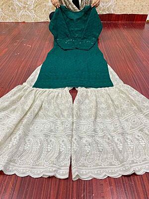 Chikankari Short Kurti Sharara Set Catalogue 1-BottleGreen Chikankari Short Kurti Sharara Set Catalogue 1-BottleGreen