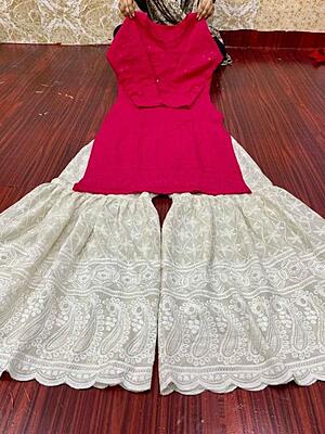 Chikankari Short Kurti Sharara Set Catalogue 1-Magenta Chikankari Short Kurti Sharara Set Catalogue 1-Magenta