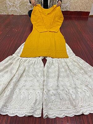 Chikankari Short Kurti Sharara Set Catalogue 1-Mustard Chikankari Short Kurti Sharara Set Catalogue 1-Mustard