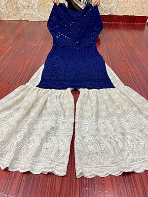 Chikankari Short Kurti Sharara Set Catalogue 1-NavyBlue Chikankari Short Kurti Sharara Set Catalogue 1-NavyBlue