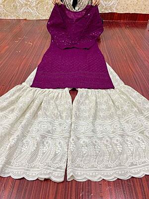 Chikankari Short Kurti Sharara Set Catalogue 1-Wine Chikankari Short Kurti Sharara Set Catalogue 1-Wine