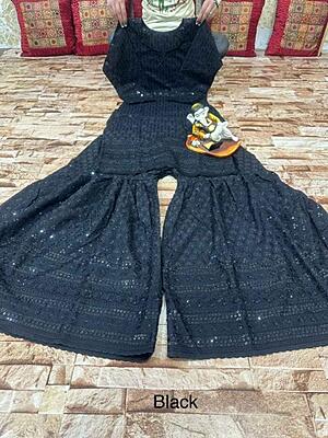 Chikankari Short Kurti Sharara Set Catalogue 2-Black Chikankari Short Kurti Sharara Set Catalogue 2-Black