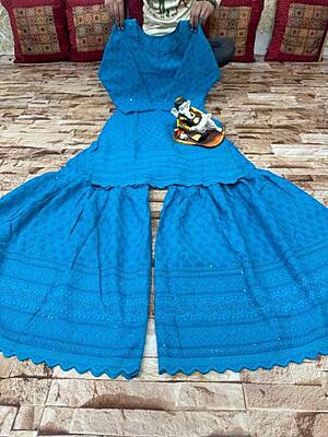 Chikankari Short Kurti Sharara Set Catalogue 2-Blue Chikankari Short Kurti Sharara Set Catalogue 2-Blue