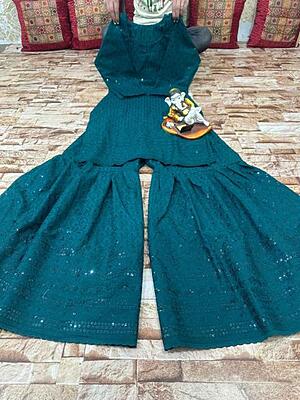 Chikankari Short Kurti Sharara Set Catalogue 2-BottleGreen Chikankari Short Kurti Sharara Set Catalogue 2-BottleGreen