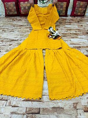 Chikankari Short Kurti Sharara Set Catalogue 2-Mustard Chikankari Short Kurti Sharara Set Catalogue 2-Mustard