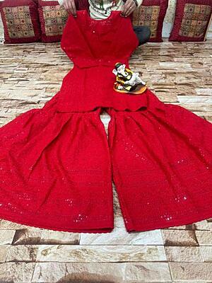 Chikankari Short Kurti Sharara Set Catalogue 2-Red Chikankari Short Kurti Sharara Set Catalogue 2-Red