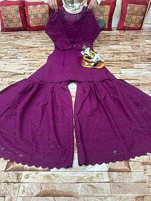 Chikankari Short Kurti Sharara Set Catalogue 2-Wine Chikankari Short Kurti Sharara Set Catalogue 2-Wine