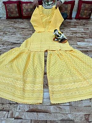 Chikankari Short Kurti Sharara Set Catalogue 2-Yellow Chikankari Short Kurti Sharara Set Catalogue 2-Yellow
