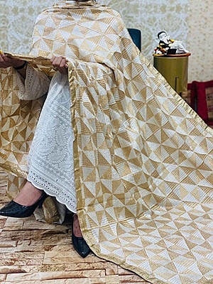 Chinon Single Tone Shaded Jaal Phulkari Dupatta - 3