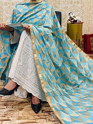 Chinon Single Tone Shaded Jaal Phulkari Dupatta - 5