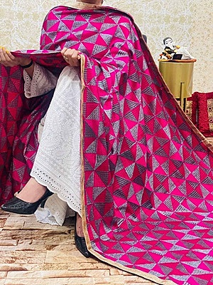 Chinon Single Tone Shaded Jaal Phulkari Dupatta - 7