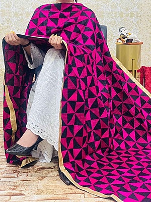 Chinon Single Tone Shaded Jaal Phulkari Dupatta - 8