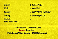 Chopper Lumix Lee Handy Compact 100 g 230VAC50Hz250W-02