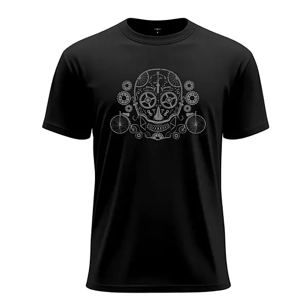 SKULL BICYCLE PARTS ROUND NECK T-SHIRT
