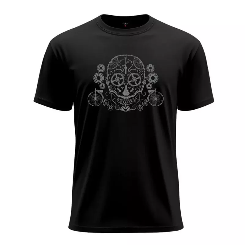 SKULL BICYCLE PARTS ROUND NECK T-SHIRT