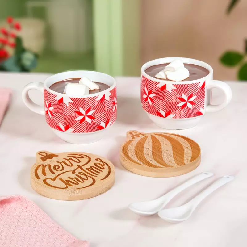 Hot Chocolate Cup Spoon And Coaster Gift Set Of 6