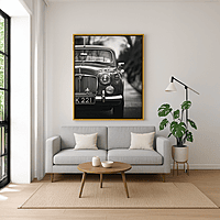 Classic Vintage Car Black White Wall Art – Retro Automobile Photo Décor