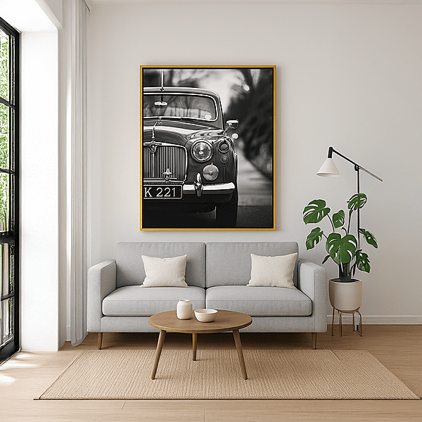 Classic Vintage Car Black White Wall Art – Retro Automobile Photo Décor