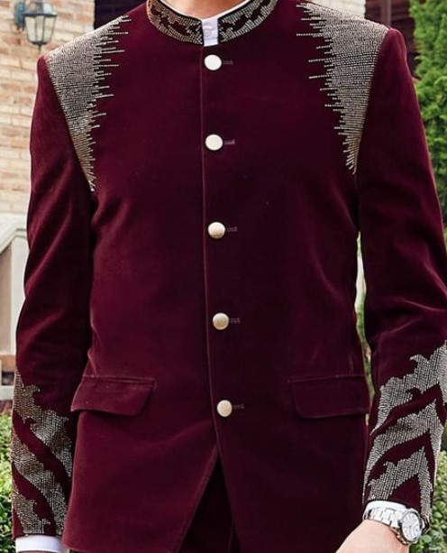 Classy Burgundy Velvet Jodhpuri