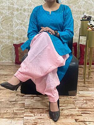 Colored Chikankari Kurti Salwar Set Catalogue 1-Blue-1