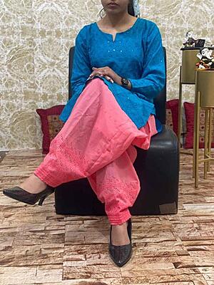 Colored Chikankari Kurti Salwar Set Catalogue 1-Blue-2