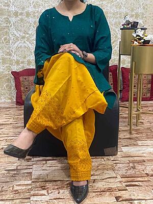 Colored Chikankari Kurti Salwar Set Catalogue 1-BottleGreen-1