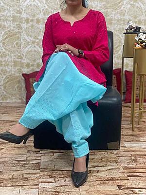 Colored Chikankari Kurti Salwar Set Catalogue 1-Magenta-2
